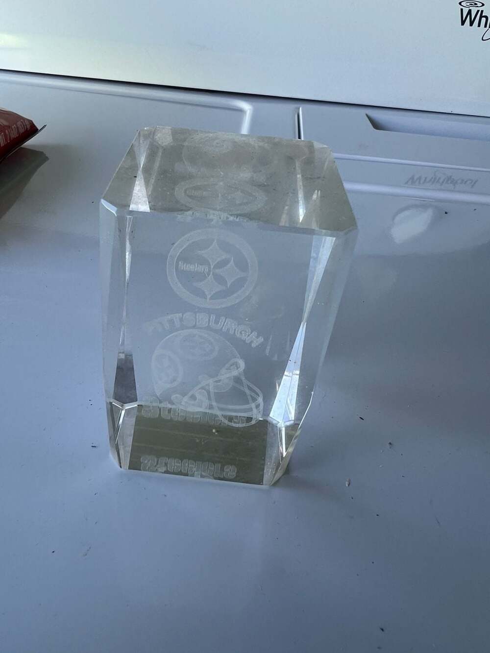Pittsburgh Steelers Glass Helmet Laser Etched Crystal Paperweight